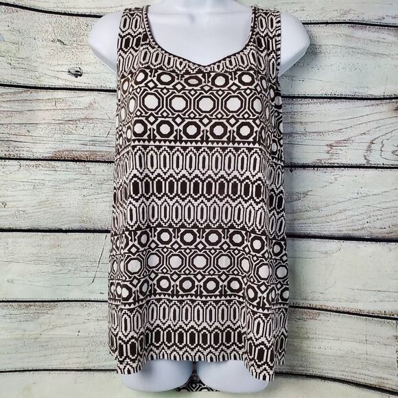 Cato Woman Brown & White Sleeveless Top Keyhole Back Geometric Print Size 26/28W - Picture 1 of 8